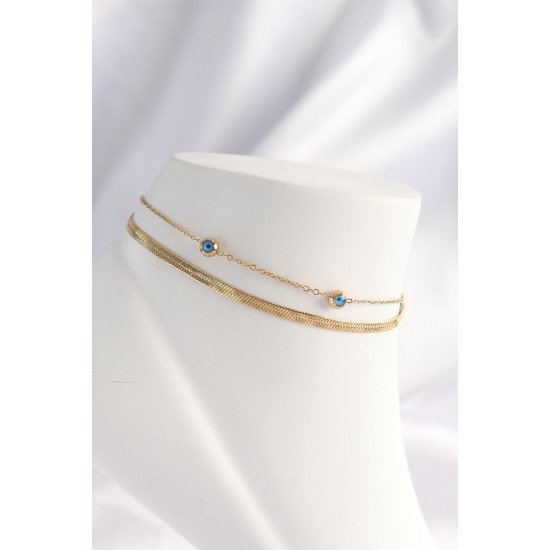 316L Çelik Gold Renk Nazar Boncuk Tasarımlı 2li Halhal 316L Çelik Gold Renk Nazar Boncuk Tasarımlı 2li Halhal