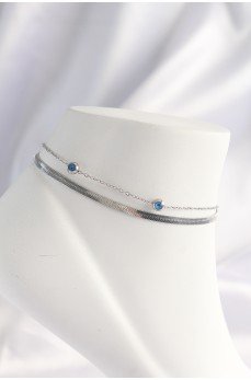 316L Çelik Gümüş Renk Nazar Boncuk Tasarımlı 2li Halhal