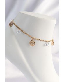 316L Çelik Gold Renk Zirkon Taşlı Yıldızlı Halhal