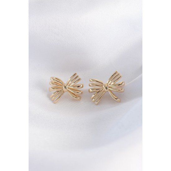 Pirinç Gold Renk Fiyonk Küpe Pirinç Gold Renk Fiyonk Küpe