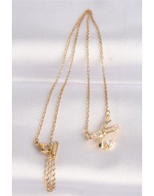 316L Çelik Zincir Altın Renk Zirkon Taşlı Kalp Detay Fiyonk Kolye