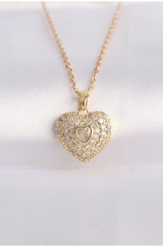 316L Çelik Zincir Altın Renk Zirkon Taşlı Kalp Kolye