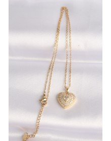 316L Çelik Zincir Altın Renk Zirkon Taşlı Kalp Kolye