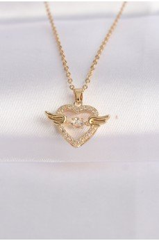316L Çelik Zincir Altın Renk Zirkon Taşlı Kanatlı Kalp Kolye