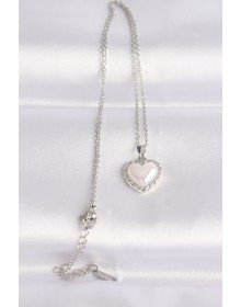 316L Çelik Zincir Gümüş Renk Beyaz Taşlı Bombeli Kalp Kolye