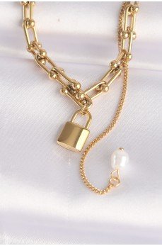 316L Çelik Zincir Altın Renk Zincirli Love Yazılı Kilit Kolye