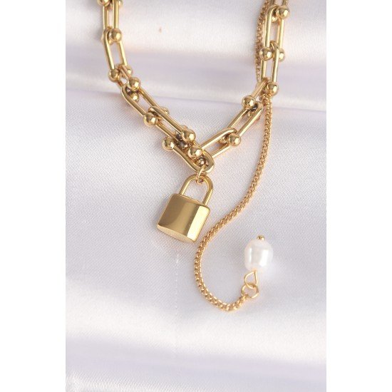 316L Çelik Zincir Altın Renk Zincirli Love Yazılı Kilit Kolye 316L Çelik Zincir Altın Renk Zincirli Love Yazılı Kilit Kolye