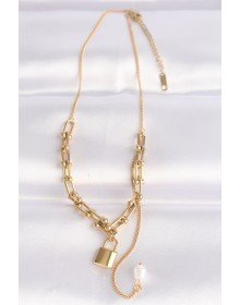 316L Çelik Zincir Altın Renk Zincirli Love Yazılı Kilit Kolye