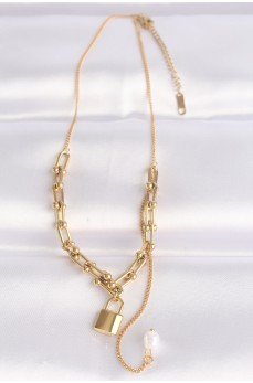 316L Çelik Zincir Altın Renk Zincirli Love Yazılı Kilit Kolye