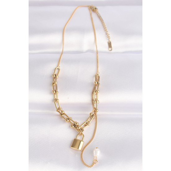 316L Çelik Zincir Altın Renk Zincirli Love Yazılı Kilit Kolye 316L Çelik Zincir Altın Renk Zincirli Love Yazılı Kilit Kolye