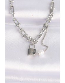 316L Çelik Zincir Gümüş Renk Zincirli Love Yazılı Kilit Kolye