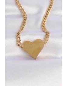 316L Çelik Zincir Altın Renk Düz Plaka Kalp Kolye