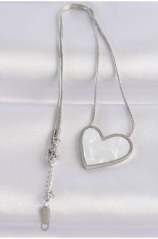 316L Çelik Zincir Gümüş Renk Mermer Desenli Kalp Kolye