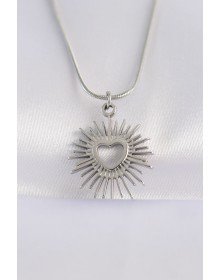 316L Çelik Zincir Gümüş Renk Kalp Güneşi Tasarımlı Kolye