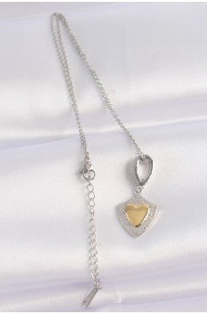 316L Çelik Zincir Gümüş Renk Zirkon Taşlı Tasarım Altın Renk Kalp Kolye