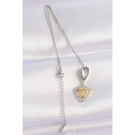 316L Çelik Zincir Gümüş Renk Zirkon Taşlı Tasarım Altın Renk Kalp Kolye 316L Çelik Zincir Gümüş Renk Zirkon Taşlı Tasarım Altın Renk Kalp Kolye