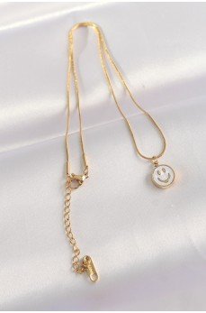 316L Çelik Zincir Altın Renk Mermer Desenli Minimal Smile Kolye