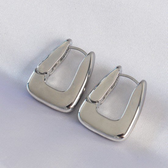 Pirinç Gümüş Renk Kalın Küpe Pirinç Gümüş Renk Kalın Küpe