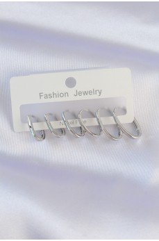 Pirinç Gümüş Renk İnce Oval Küpe Seti Pirinç Gümüş Renk İnce Oval Küpe Seti