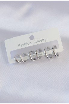 Pirinç Gümüş Renk Oval Bombeli Küpe Seti