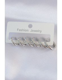 Pirinç Gümüş Renk Oval Küpe Seti