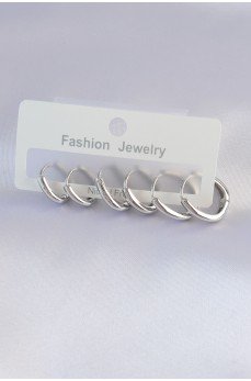 Pirinç Gümüş Renk Oval Küpe Seti