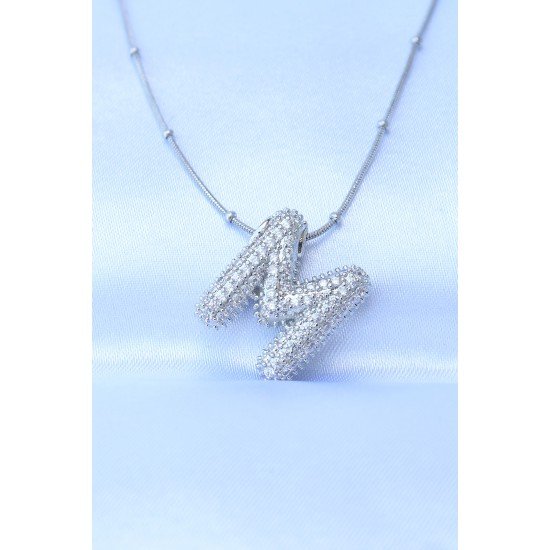 316L Çelik Zincirli Zirkon Taşlı M Harfli Gümüş Renk Bubble Kolye 316L Çelik Zincirli Zirkon Taşlı M Harfli Gümüş Renk Bubble Kolye