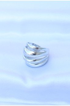 Pirinç Gümüş Renk Ayarlanabilir Tırtıklı Bombe Yüzük