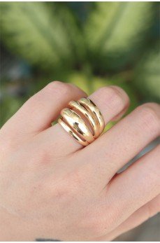 Pirinç Gold Renk Ayarlanabilir Tırtıklı Bombe Yüzük