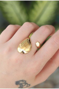 Pirinç Gold Renk Ayarlanabilir İri Bombeli Yüzük