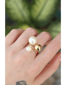 Pirinç Gold Renk Ayarlanabilir İnci Taşlı Yüzük