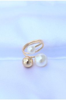 Pirinç Gold Renk Ayarlanabilir İnci Taşlı Yüzük Pirinç Gold Renk Ayarlanabilir İnci Taşlı Yüzük