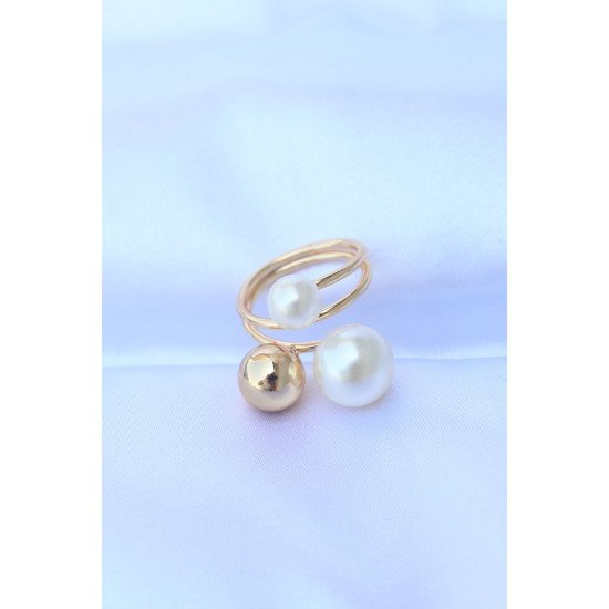 Pirinç Gold Renk Ayarlanabilir İnci Taşlı Yüzük Pirinç Gold Renk Ayarlanabilir İnci Taşlı Yüzük