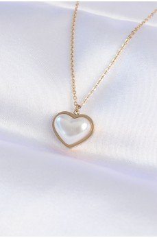 316L Çelik Zincir Gold Renk Beyaz Taşlı Bubble Kalp Kolye