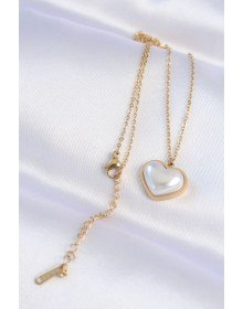 316L Çelik Zincir Gold Renk Beyaz Taşlı Bubble Kalp Kolye