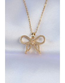 316L Çelik Zincir Gold Renk Zirkon Taşlı Fiyonk Kolye