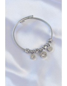 316L Çelik Gümüş Renk Zirkon Taşlı Model Charm Bileklik