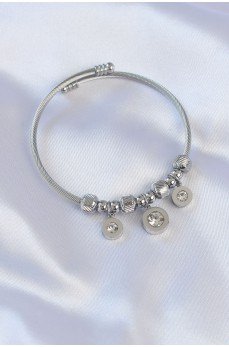 316L Çelik Gümüş Renk Zirkon Taşlı Model Charm Bileklik