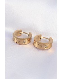 316L Çelik Gold Renk Zirkon Taşlı Minimal Model Halka Küpe