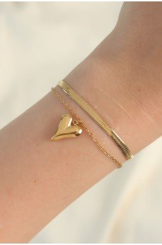 316L Çelik Gold Renk İtalyan Zincirli Kalp Model Bileklik 316L Çelik Gold Renk İtalyan Zincirli Kalp Model Bileklik
