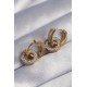316L Çelik Gold Renk Zirkon Taşlı İç İçe Geçmeli Oval Küpe