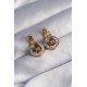 316L Çelik Gold Renk Zirkon Taşlı İç İçe Geçmeli Oval Küpe