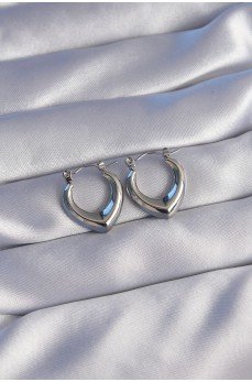 316L Çelik Gümüş Renk İçi Oval Tasarımlı Küpe