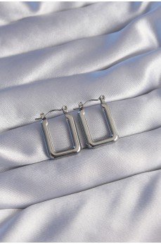 316L Çelik Gümüş Renk Dikdörtgen Model Küpe