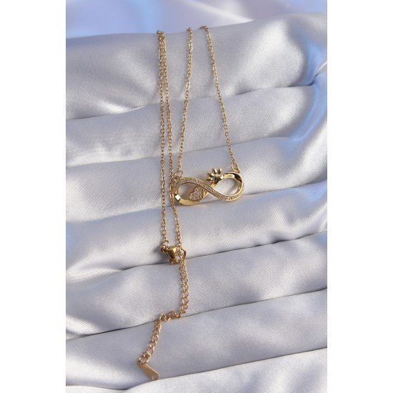 316L Çelik Zincir Gold Renk Zirkon Taşlı Pati ve Kalp Detaylı Sonsuzluk Kolye 316L Çelik Zincir Gold Renk Zirkon Taşlı Pati ve Kalp Detaylı Sonsuzluk Kolye
