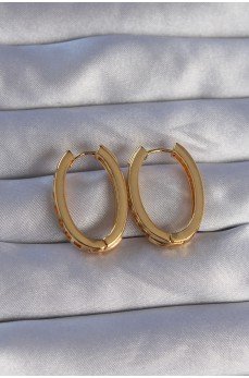Pirinç Gold Renk Zirkon Taşlı Oval Model Küpe Pirinç Gold Renk Zirkon Taşlı Oval Model Küpe