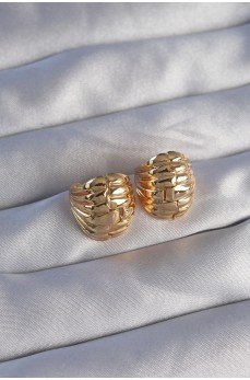 Pirinç Gold Renk Tırtıklı Minimal Bombeli Tasarım Küpe