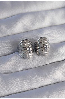 Pirinç Gümüş Renk Tırtıklı Minimal Bombeli Tasarım Küpe