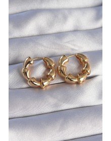 Pirinç Gold Renk Damla Kıvrım Tasarımlı Halka Küpe