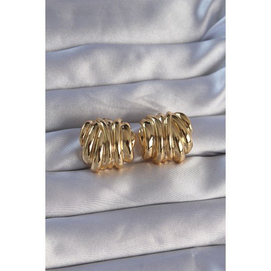 Pirinç Gold Renk Tırtıklı Bombe Model Küpe Pirinç Gold Renk Tırtıklı Bombe Model Küpe